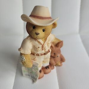 VIntage Safari Bear Figurine with Map and Rabbit Bazza from Australia 1997